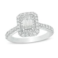 Previously Owned - Vera Wang Love Collection 1-1/3 CT. T.w. Emerald-Cut Diamond Double Frame Engagement Ring in 14K White Gold