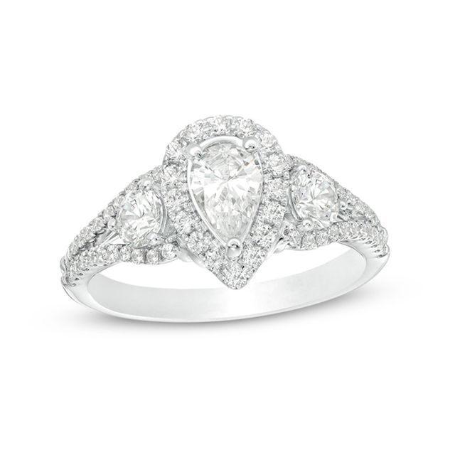 Previously Owned - 1-1/5 CT. T.w. Pear-Shaped Diamond Past Present FutureÂ® Frame Engagement Ring in 14K White Gold