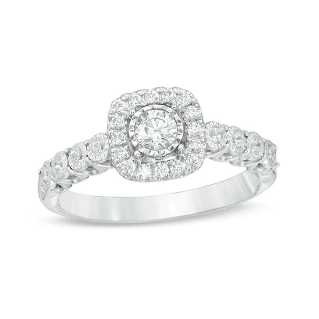 Previously Owned - 3/8 CT. T.w. Diamond Cushion Frame Engagement Ring in 10K White Gold