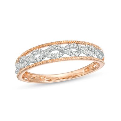 Previously Owned - 1/15 CT. T.w. Diamond Open Twist Vintage-Style Anniversary Band in 10K Rose Gold