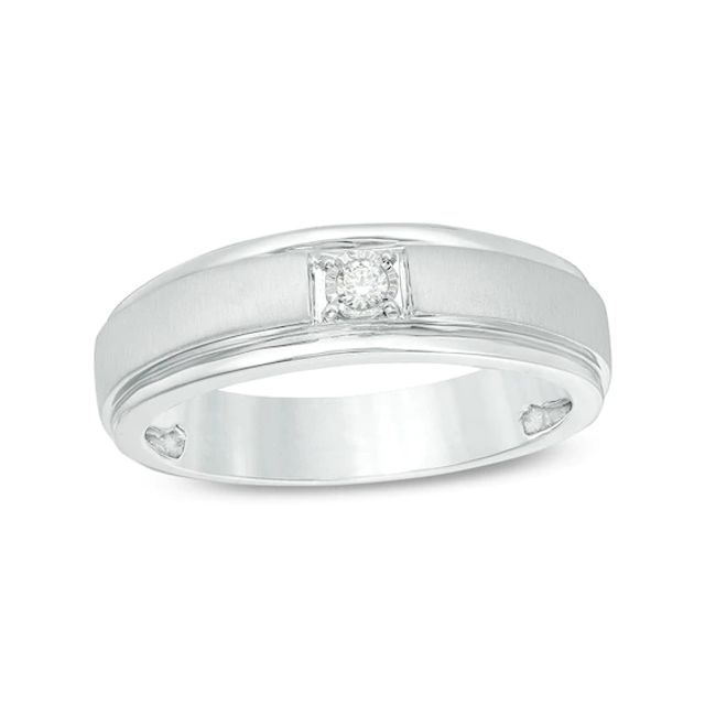 Previously Owned - Men's 1/20 CT. T.w. Diamond Solitaire Satin Wedding Band in 10K White Gold