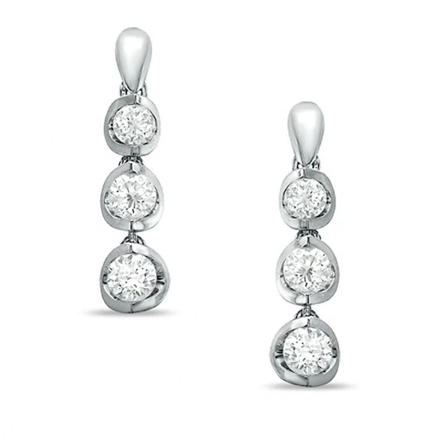 Previously Owned - 1 CT. T.w. Diamond Three Stone Drop Earrings in 14K White Gold (I/I2)