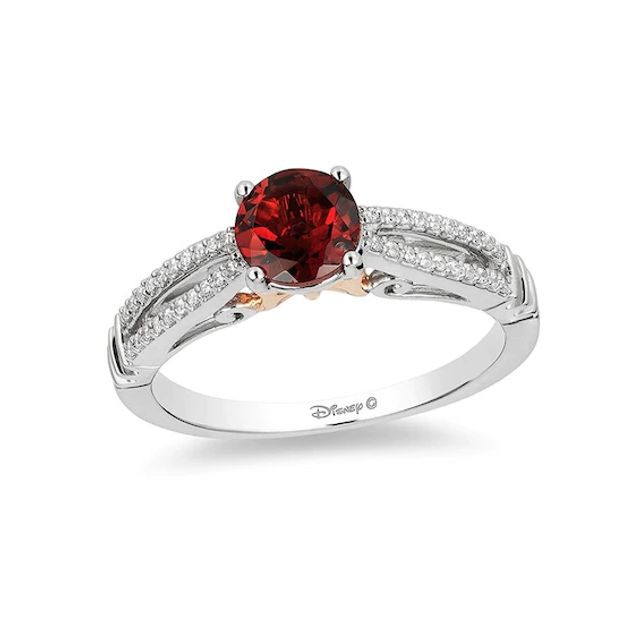 Previously Owned - Enchanted Disney Snow White 6.0mm Garnet and 0.084 CT. T.w. Diamond Ring in 10K Two-Tone Gold