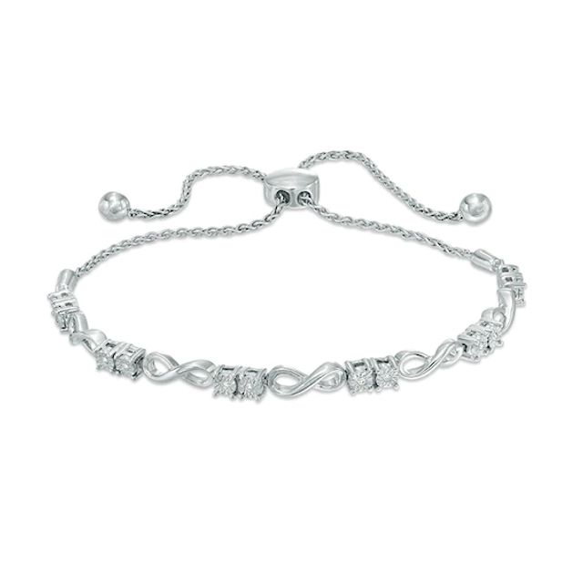 Previously Owned - 1/20 CT. T.w. Diamond Infinity Bolo Bracelet in Sterling Silver - 9.5"