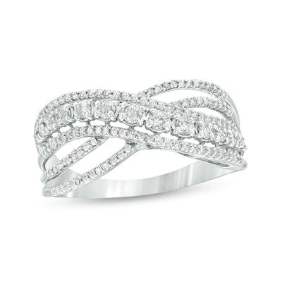Previously Owned - 1/2 CT. T.w. Diamond Crossover Ring in 10K White Gold