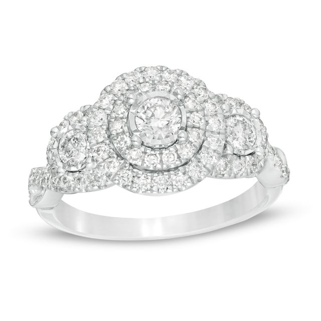 Previously Owned - 1 CT. T.w. Diamond Past Present FutureÂ® Double Frame Twist Engagement Ring in 10K White Gold