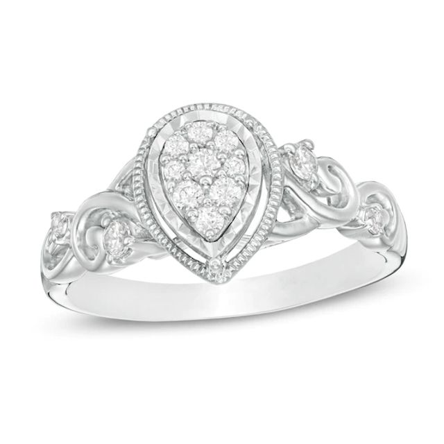 Previously Owned - Cherished Promise Collectionâ¢ 1/5 CT. T.w. Diamond Teardrop Frame Promise Ring in Sterling Silver