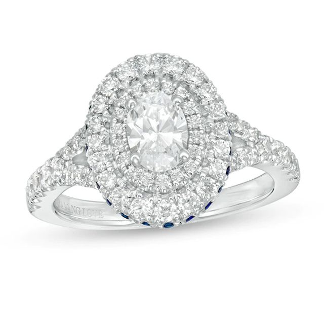 Previously Owned - Vera Wang Love Collection 1-1/5 CT. T.w. Oval Diamond Frame Engagement Ring in 14K White Gold