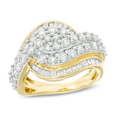 Previously Owned - 2 CT. T.w. Diamond Multi-Row Bypass Ring in 10K Gold