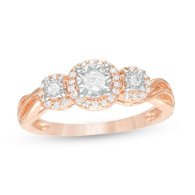 Previously Owned - 1/4 CT. T.w. Diamond Past Present FutureÂ® Frame Twist Engagement Ring in 10K Rose Gold