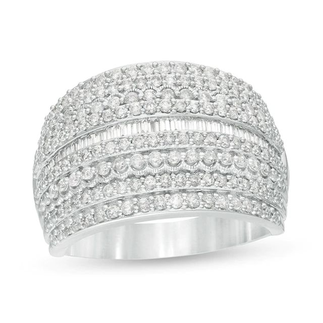 Previously Owned - 1 CT. T.w. Diamond Multi-Row Vintage-Style Anniversary Ring in 10K White Gold