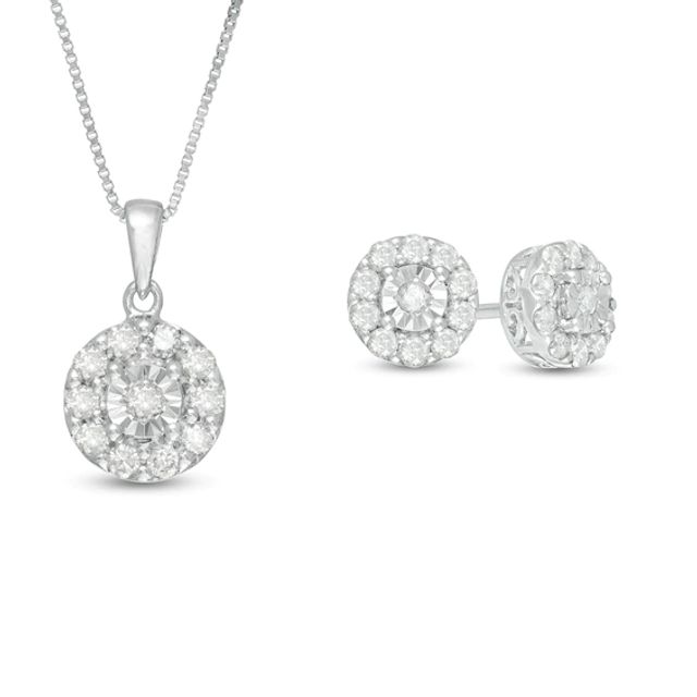 Previously Owned - 1 CT. T.w. Diamond Frame Pendant and Earrings Set in Sterling Silver