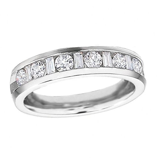 Previously Owned - 1 CT. T.w. Round and Baguette Diamond Channel Band in 14K White Gold