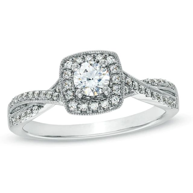 Previously Owned - Celebration Fireâ¢ 1/2 CT. T.w. Diamond Vintage-Style Twist Engagement Ring in 14K White Gold