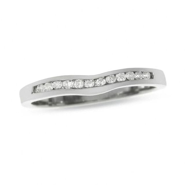 Previously Owned - 14K White Gold Contour Band with Diamond Accents