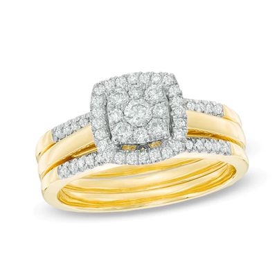 Previously Owned 1/2 CT. T.w. Diamond Cluster Frame Soldered Bridal Set in 10K Gold