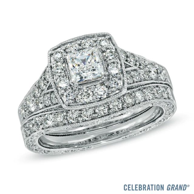 Previously Owned - Celebration GrandÂ® 1-1/2 CT. T.w. Princess-Cut Frame Diamond Bridal Set in 14K White Gold (H-I/I1)