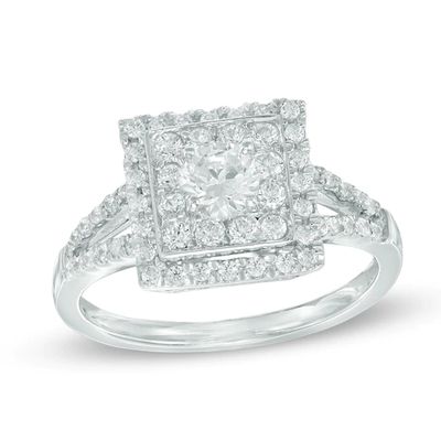 Previously Owned - 3/4 CT. T.w. Diamond Square Frame Engagement Ring in 10K White Gold