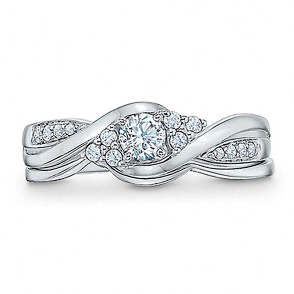 Previously Owned - 1/3 CT. T.w. Diamond Bypass Bridal Set in 10K White Gold