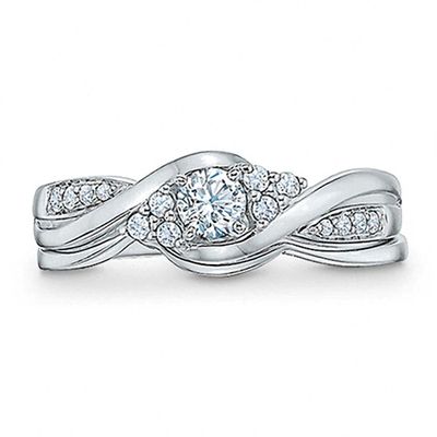 Previously Owned - 1/3 CT. T.w. Diamond Bypass Bridal Set in 10K White Gold