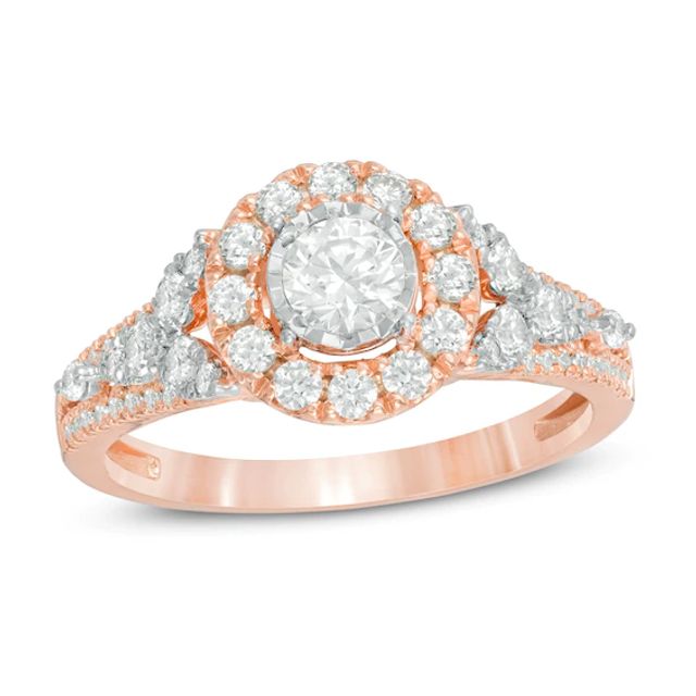 Previously Owned - 1 CT. T.w. Diamond Frame Tri-Sides Engagement Ring in 14K Rose Gold