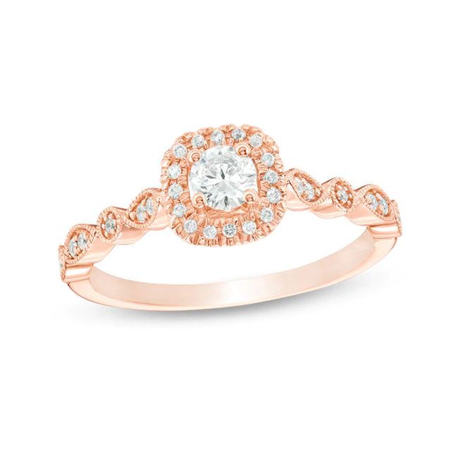 Previously Owned - 3/8 CT. T.w. Diamond Cushion Frame Vintage-Style Engagement Ring in 14K Rose Gold