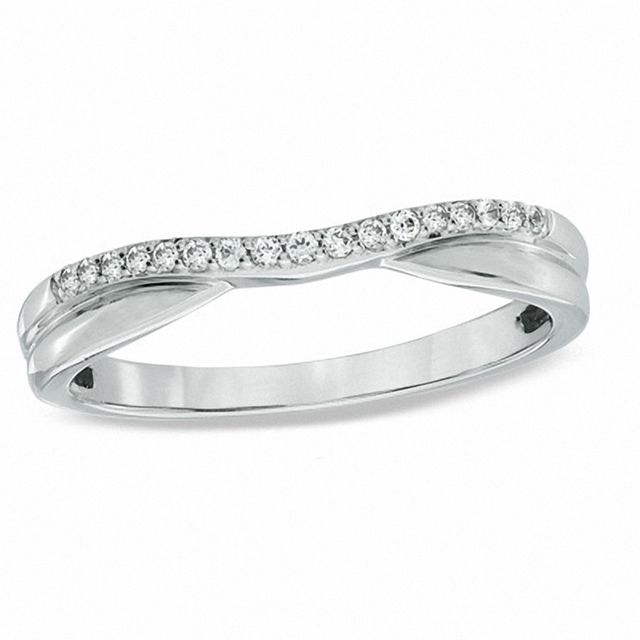 Previously Owned - 1/10 CT. T.w. Diamond Twist Contour Wedding Band in 14K White Gold