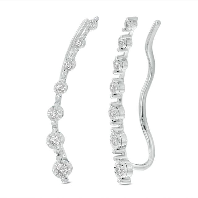 Previously Owned - 1/4 CT. T.w. Diamond Station Crawler Earrings in 10K White Gold