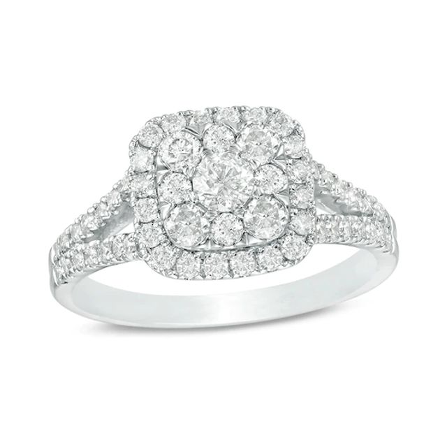 Previously Owned - 1 CT. T.w. Composite Diamond Cushion Frame Engagement Ring in 10K White Gold