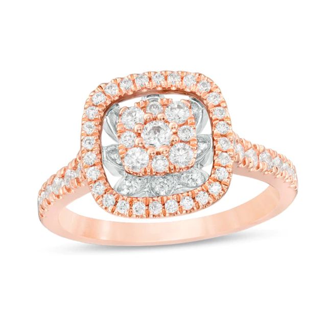 Previously Owned - 3/4 CT. T.w. Composite Diamond Flower Cushion Frame Ring in 10K Rose Gold