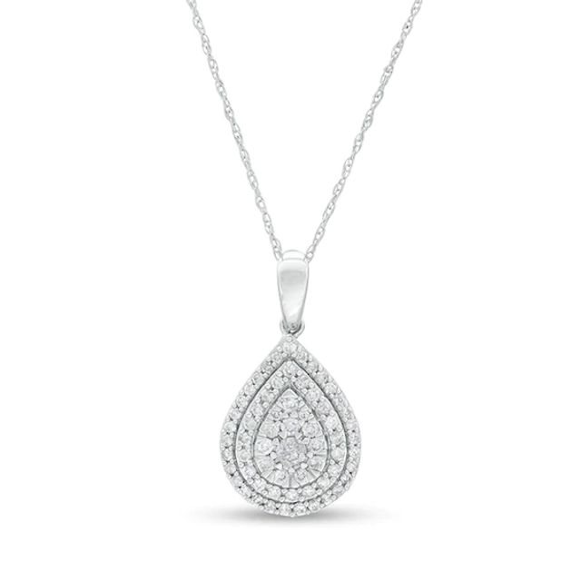 Previously Owned - 1/2 CT. T.w. Composite Diamond Double Teardrop Frame Pendant in 10K White Gold