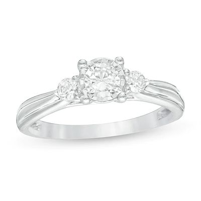 Previously Owned - 1/2 CT. T.w. Diamond Past Present FutureÂ® Engagement Ring in 10K White Gold