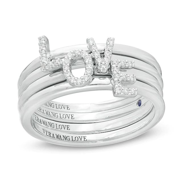 Previously Owned - Vera Wang Love Collection 1/10 CT. T.w. Diamond "Love" Stackable Band Set in Sterling Silver