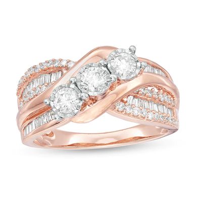 Previously Owned - 1 CT. T.w. Diamond Past Present FutureÂ® Slant Bypass Engagement Ring in 10K Rose Gold