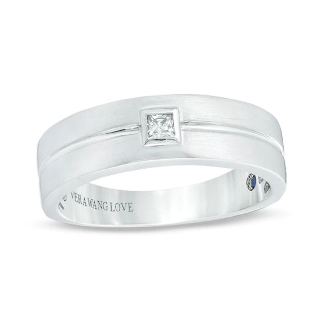 Previously Owned - Vera Wang Love Collection Menâs 1/15 CT. Square Diamond Solitaire Wedding Band in 14K White Gold