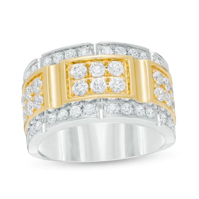 Previously Owned - Men's 2 CT. T.w. Diamond Brick-Patterned Ring in 10K Two-Tone Gold