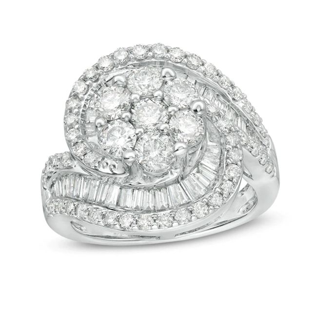Previously Owned - 2-1/2 CT. T.w. Composite Diamond Frame Swirl Bypass Ring in 10K White Gold