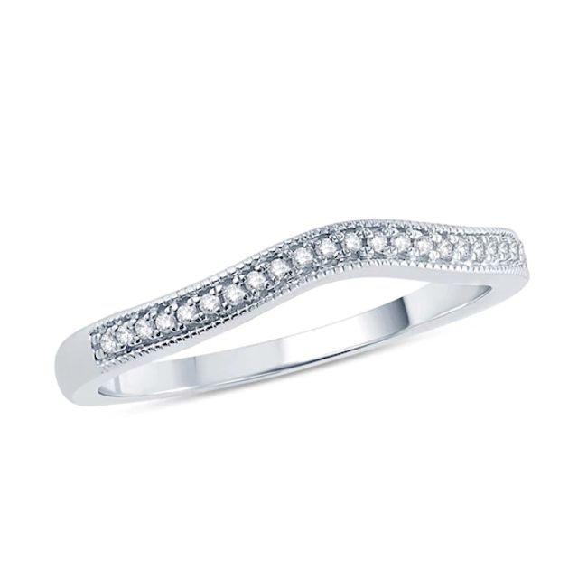 Previously Owned - 1/10 CT. T.w. Diamond Vintage-Style Contour Wedding Band in 10K White Gold