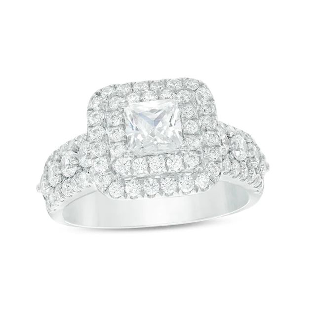 Previously Owned - 2 CT. T.w. Princess-Cut Diamond Double Frame Multi-Row Engagement Ring in 14K White Gold