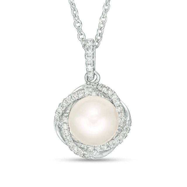 Previously Owned-Vera Wang Love Collection 8.0-8.5mm Freshwater Cultured Pearl 1/8 Ct.t.w. Diamond Pendant