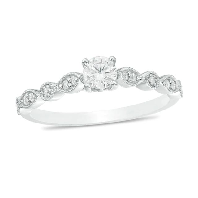 Previously Owned - 1/3 CT. T.w. Diamond Alternating Shaped Shank Vintage-Style Engagement Ring in 14K White Gold