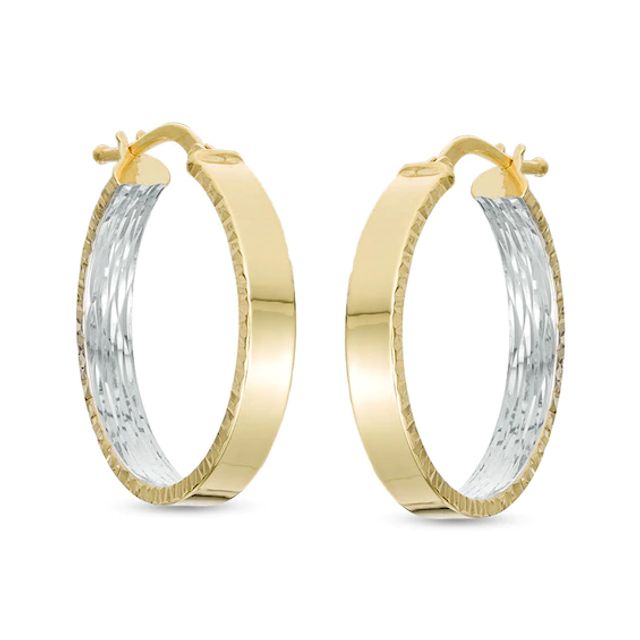 Previously Owned - Made in Italy 20.0mm Diamond-Cut Inside-Out Hoop Earrings in 14K Two-Tone Gold