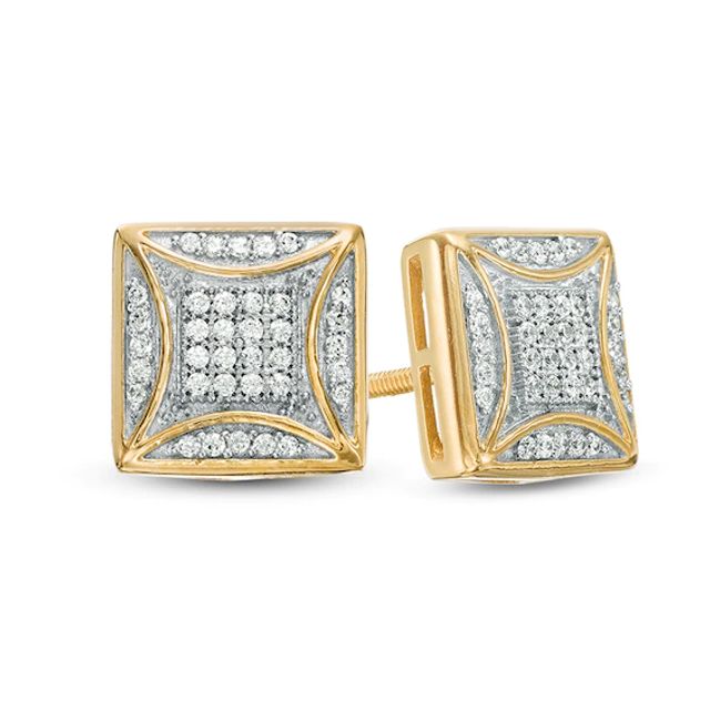 Previously Owned - Men's 1/4 CT. T.w. Concave Composite Diamond Square Stud Earrings in 10K Gold
