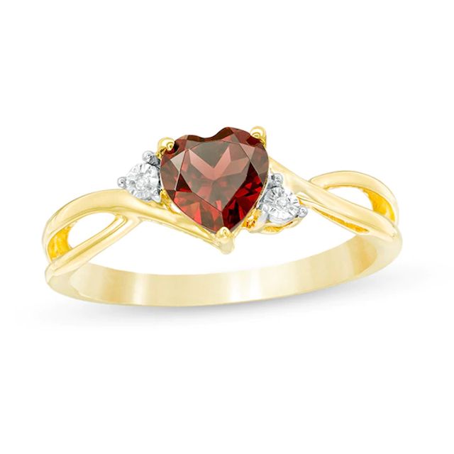 Previously Owned - 6.0mm Heart-Shaped Garnet and White Lab-Created Sapphire Split Shank Bypass Ring in 10K Gold