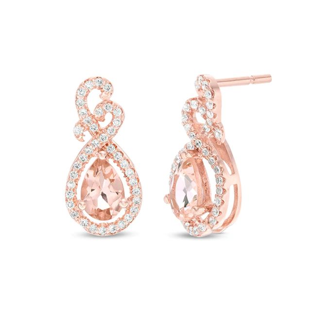 Previously Owned - Pear-Shaped Morganite and 1/5 CT. T.w. Diamond Teardrop Earrings in 10K Rose Gold