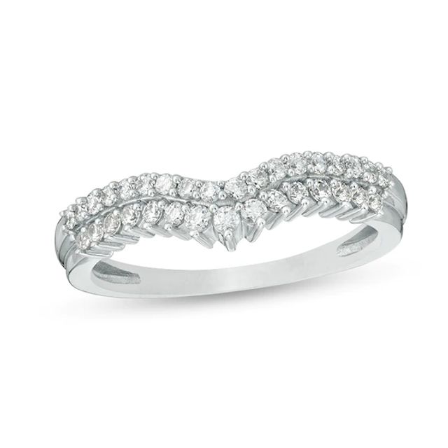 Previously Owned - 1/3 CT. T.w. Diamond Double Row Chevron Anniversary Band in 10K White Gold