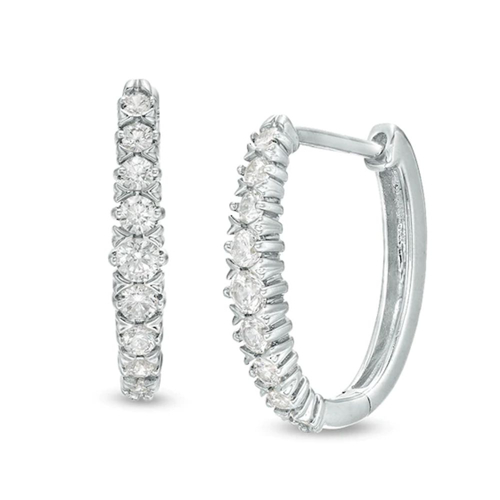 Previously Owned - 1/2 CT. T.w. Diamond Oval Hoop Earrings in 10K White Gold