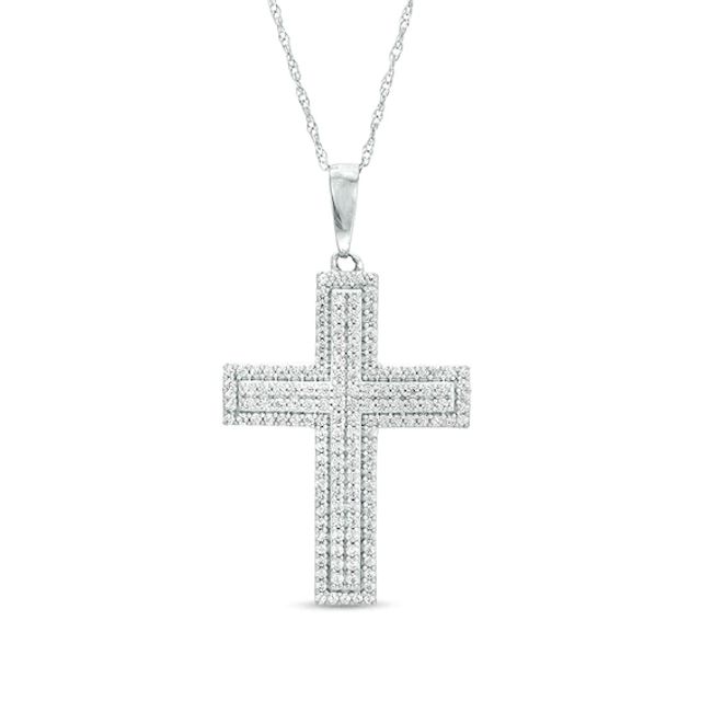 Previously Owned - 3/8 CT. T.w. Diamond Cross Pendant in 10K White Gold