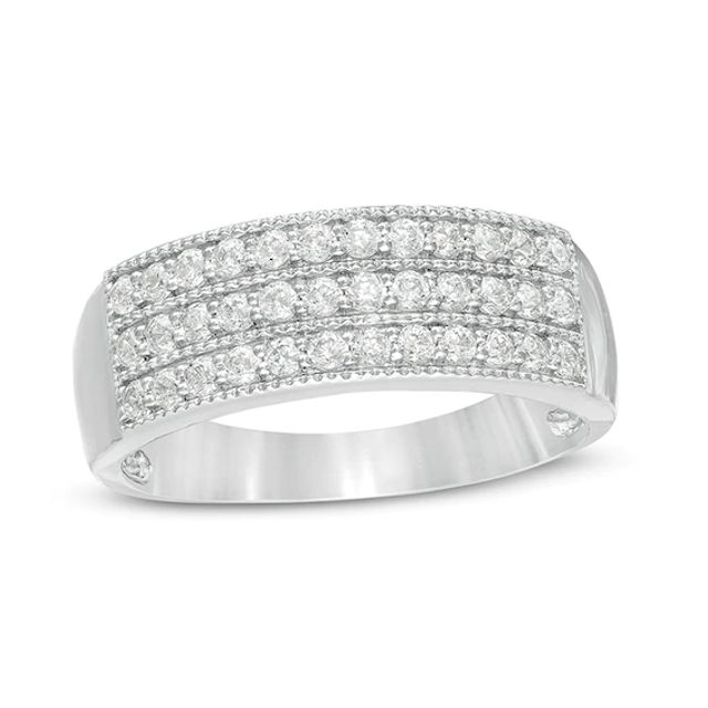 Previously Owned - 1/2 CT. T.w. Diamond Triple Row Vintage-Style Anniversary Ring in Sterling Silver