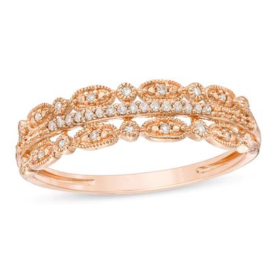 Previously Owned - 1/15 CT. T.w. Diamond Multi-Row Vintage-Style Anniversary Band in 10K Rose Gold